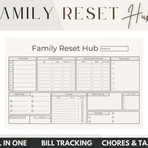 All-in-One Weekly Planner Printable | Family Reset Hub | One page organizer | Chore Chart | Bill/Task Tracker | ADHD notion template | meal