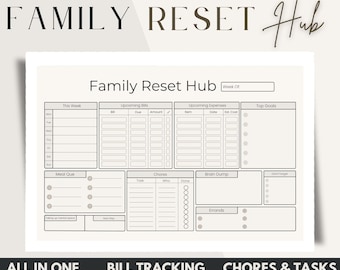 All-in-One Weekly Planner Printable | Family Reset Hub | One page organizer | Chore Chart | Bill/Task Tracker | ADHD notion template | meal