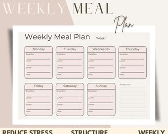 Weekly Meal Planning Template | Meal plan guide | Canva Template