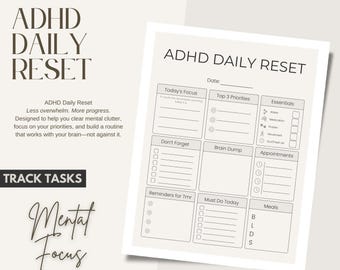 Daily Reset Planner | Adhd Planner | Task Tracker | Busy Moms | Overstimulated | Brain Dump |Cleaning Checklist | Everyday Focus