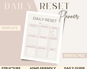 Daily Reset Planner | Adhd Planner | Task Tracker | Busy Moms | Overstimulated | Brain Dump |Cleaning Checklist | Everyday Focus