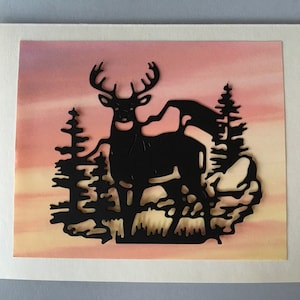 Chevreuil et pin découpés ~ Embellissement sur le devant de la carte ~ Papier découpé ~ Découpe ~ pour cartes ~ pour scrapbooking ~ Papier découpé