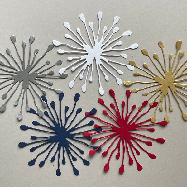 Set of 3 Fireworks Die Cut Embellishment for Scrapbooking, Card Making, Cupcake Toppers, Birthday Cards, Junk Journal