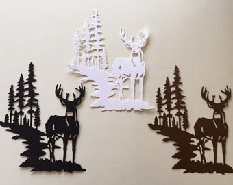 Deer and Pine Tree Die Cut ~ Card Front ~ Masculine Card ~ Card Embellishment ~ Paper Cut Out ~ Die Cut
