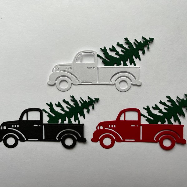 Old Retro Pickup Truck Christmas Tree Paper Die Cut Embellishment for Scrapbooking, Card Making, Junk Journals, Table Decorations