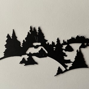 Papier sapins et cabane découpé, recto de carte, découpes, pour la fabrication de cartes et le scrapbooking