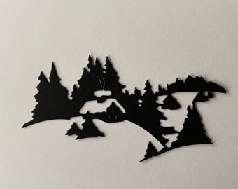 Pine Trees and Cabin Paper Die Cut, Card Front, Cut Outs, For Card Making & Scrapbooking