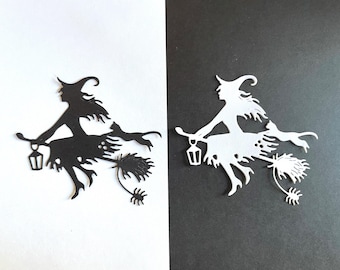 Flying Witch Die Cut Embellishment for Halloween, Scrapbooking, Card Making, Cupcake Toppers