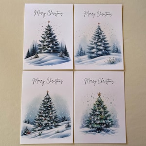 12 - 5&quot;x7&quot; Watercolor Christmas Cards, Christmas Tree, Note Cards, Stationary Gifts, Stationary, Blank Cards, Greeting Card Set, Handmade