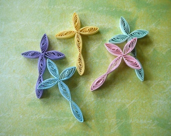 Paper Quilled Easter Cross Ornament or Cupcake Topper Table Decorations Scrapbook Embellishments