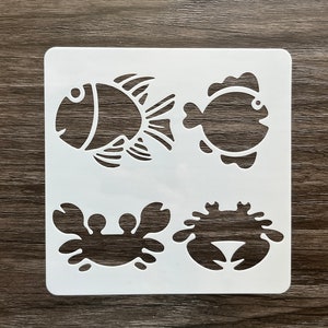 Fish Crab Stencil Pattern, Reusable Stencil, Art Stencil, Craft Stencil, Paint Stencil, Plastic Wall Stencil, Mylar Stencil Template