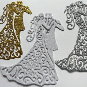 Noiva e noivo Glitter Die Cut Enfeite, Scrapbooking, Cartão Fazendo, Casamento, Diário de Junk, Topper de Cupcake, Recorte de Papel, Chá de Panela