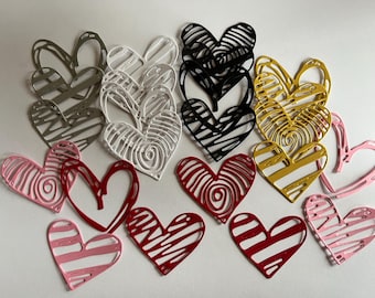 4pc Valentine's Day Heart Die Cuts ~ Paper Heart Cut Out ~ Embellishments for Scrapbooking, Card Making, Cupcake Toppers