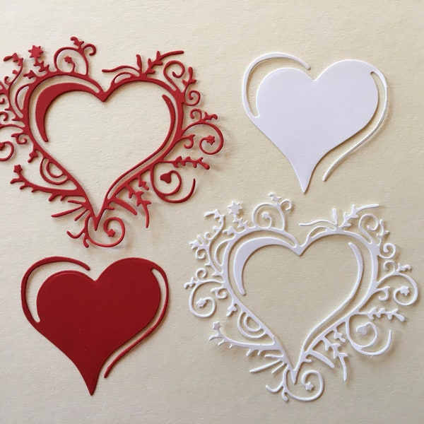 2pc. Valentine's Day Heart Die Cut ~ Paper Heart Cut Out ~ Embellishments for Scrapbooking, Card Making, Cupcake Toppers & Table Decorations