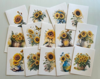14 Watercolor Sunflower Greeting Cards, Sunflower Note Cards, Stationary Gifts, Stationary, Blank Cards, Greeting Card Set