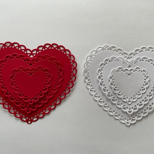 3pc. Valentine's Day Heart Die Cut ~ Paper Heart Cut Out ~ Embellishments for Scrapbooking, Card Making, Cupcake Toppers & Table Decorations