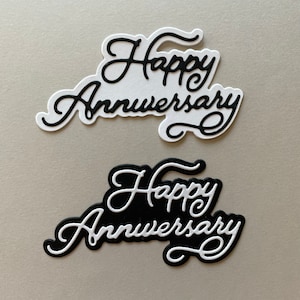 Adorno troquelado de papel con la frase "Feliz aniversario" para álbumes de recortes, fabricación de tarjetas, bodas, decoración para cupcakes y recortes de papel