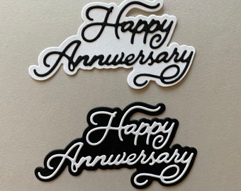 Happy Anniversary Paper Die Cut Embellishment for Scrapbooking, Card Making, Wedding, Cupcake Topper, Paper Cut Out
