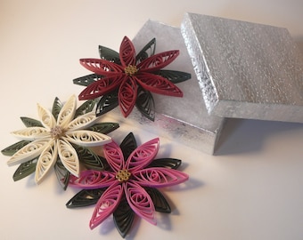 Paper Quilled Christmas Poinsettia Ornament, Flower Ornament, Gift Topper, Gift for Friend, Gift for Mom, Christmas Gift