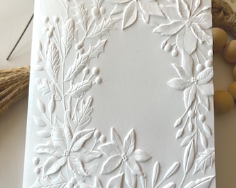 12 Embossed 3D Floral Poinsettia Christmas Greeting Card, Note Card, Flower Card, Gift, Stationary, Blank Card, Greeting Card Set
