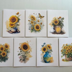 14 Watercolor Sunflower Greeting Cards, Sunflower Note Cards ...