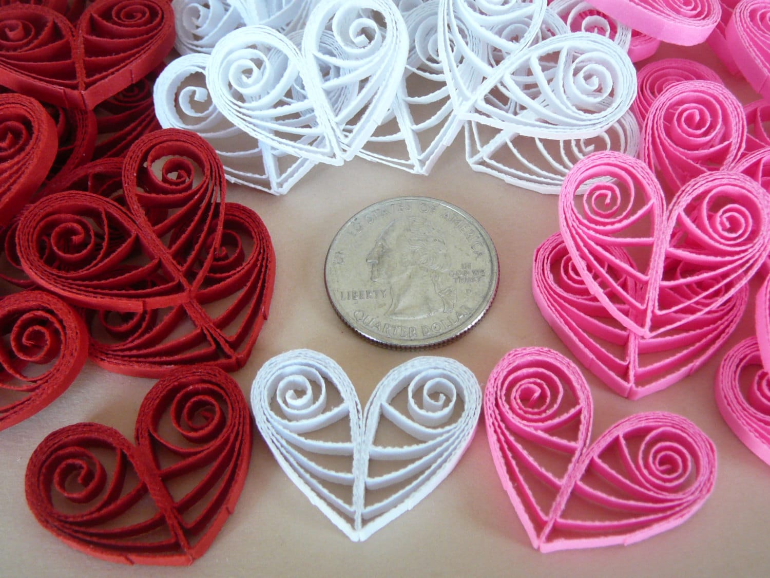 12ct Paper Quilled Valentine's Day Hearts Red White and Etsy