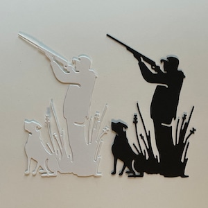 Troquelado de hombre y perro cazando ~ Tarjeta masculina ~ Tarjetas ~ Adornos ~ Recortes de papel ~ Troquelado ~ Álbum de recortes