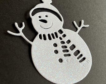 Sparkly Glittery Snowman Paper Die Cut, Card Front, Cut Outs, For Card Making & Scrapbooking