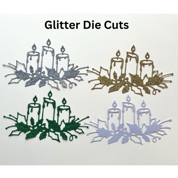 Christmas Candle Glitter Die Cut ~ Christmas Card Front Embellishment ~ Christmas Paper Cut Out ~ Christmas Die Cut