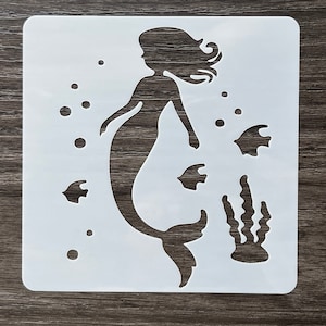 Mermaid Stencil Pattern, Reusable Stencil, Art Stencil, Craft Stencil, Paint Stencil, Crafting Stencil, Wall Stencil, Mylar Stencil Template