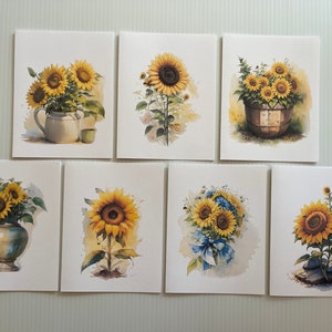 14 Watercolor Sunflower Greeting Cards, Sunflower Note Cards ...