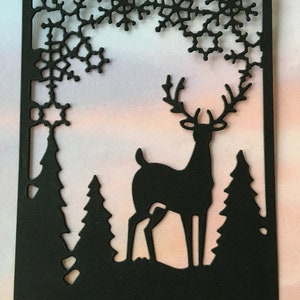 Sapin et cerf découpés, recto de cartes, papiers découpés, embellissements pour scrapbooking, fabrication de cartes, arbre découpé, scène d'hiver