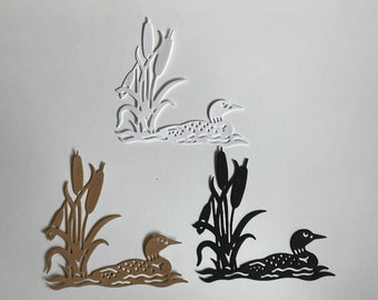 Pato y espadaña troquelados ~ Frente de tarjeta ~ Tarjetas ~ Adornos ~ Recorte de papel ~ Troquelado ~ Álbum de recortes