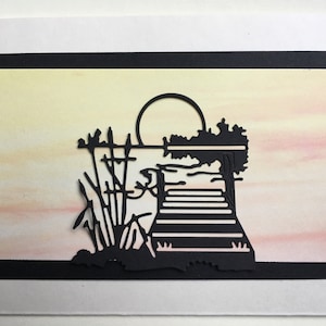 Water Dock Sunset Die Cut ~ Card Front ~ Cards ~ Embellishments ~ Paper Cut Out ~ Die Cut ~ Scrapbook