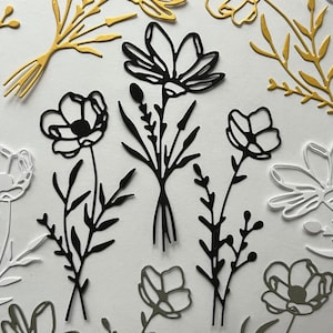 3 pièces fleurs en papier découpées ~ fleurs découpées ~ fleurs découpées ~ embellissements de cartes ~ scrapbooking ~ fabrication de cartes ~ journal indésirable