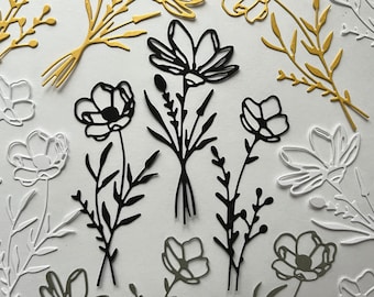 Troqueles de flores de papel de 3 piezas ~ Recortes de flores ~ Troqueles florales ~ Adornos de tarjetas ~ Scrapbooking ~ Fabricación de tarjetas ~ Diario basura