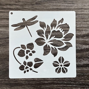 Reusable Plastic Mylar Dragonfly & Flower Stencil Pattern / Art Stencil / Craft Stencil / Paint Stencils / Crafting Stencil / Wall Stencil