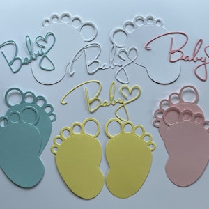 3-delig papier babyvoetjes gestanst, papier babyvoetjes uitgesneden, versiering, scrapbooking, kaarten maken, voorkant kaarten,