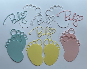 3 Piece Baby Feet Paper Die Cut, Baby Feet Paper Cut Out, Embellishment, Scrapbooking, Card Making, Card Fronts,