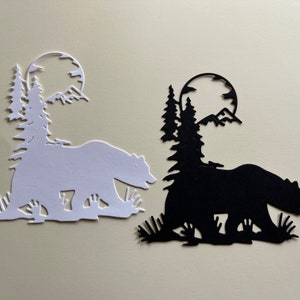 Ours et pin prédécoupés, rectos de cartes, papiers découpés, embellissements pour scrapbooking, fabrication de cartes, arbre prédécoupé, journal indésirable