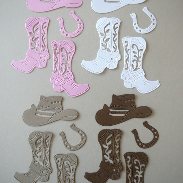 Cowboy Boots Hat Horse Shoe Die Cut Western Embellishment for Scrapbooking, Card Making, Cupcake Topper