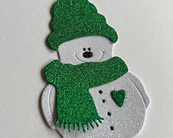 Sparkly Glittery Snowman Paper Die Cut, Card Front, Cut Outs, For Card Making & Scrapbooking