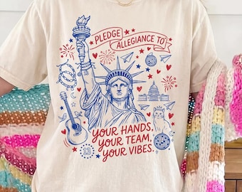 Comfort Color Pledge Allegiance To Your Hands Your Team Your Vibes Shirt, 4th Of July Music, Retro Music Fan Shirt
