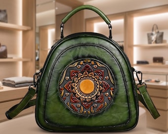 Retro Leder Crossbody Geldbörse, Einzigartige Dome Schultertasche für Frauen