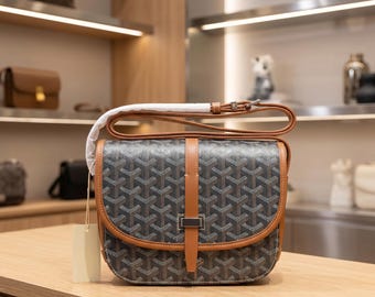 Chevron Coated Canvas Crossbody Bag, Leather Messenger Purse
