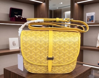 Bolso bandolera de lona revestida con estampado de espiga, bolso de mensajero de cuero