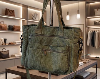 Casual Corduroy Shoulder Bag, Large Crossbody Utility Tote