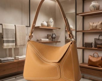 Minimalist Leather Shoulder Bag, Textured Baguette Handbag