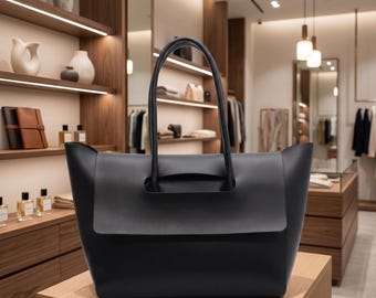 Moderne Lederhandtasche mit Klappe, schicke Oversized-Schultertasche