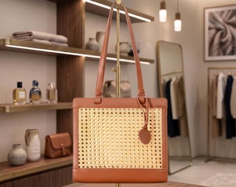 Woven Rattan Tote Bag, Summer Shoulder Purse for Women